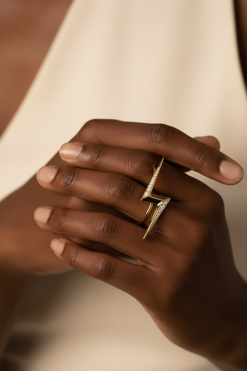 Gold double ring with diamond accents 