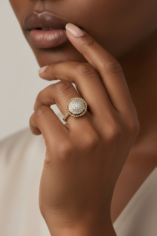 Gold ring with diamond-like stones 